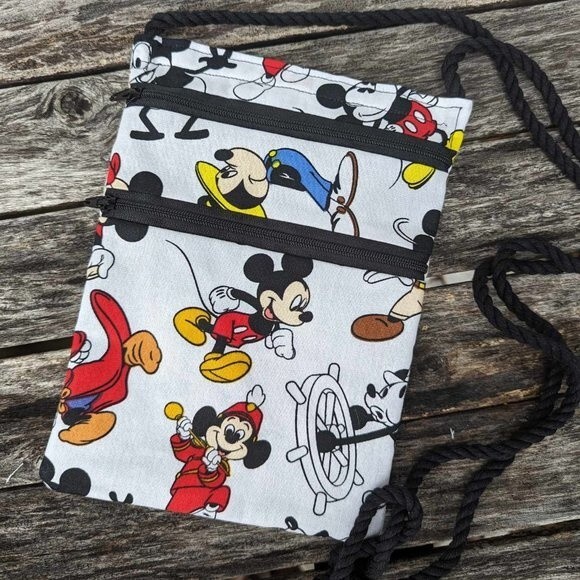 Mickey Mouse crossbody fabric bag pouch 2 outer zippers Size 8"x6" Brand new - Picture 1 of 2
